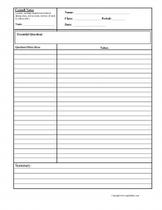 Cornell Notes worksheet from englishlinx.com
