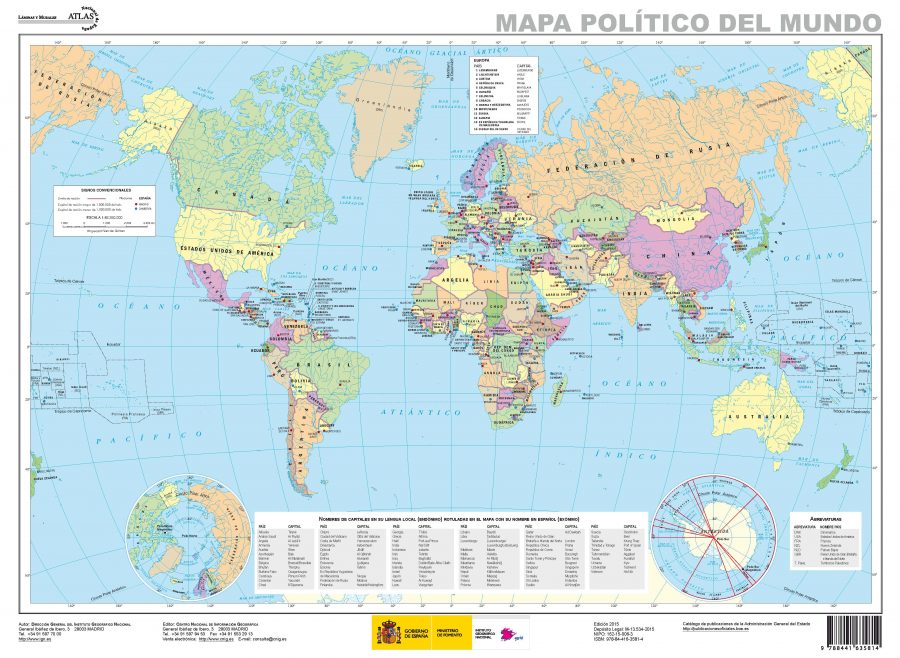 Map of the political world labelled in Spanish.