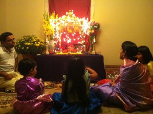 A Hindu altar in a home in San Diego, California