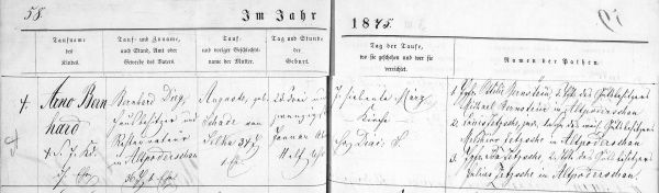 Arno Bernhard Dieg - Birth Record 1845