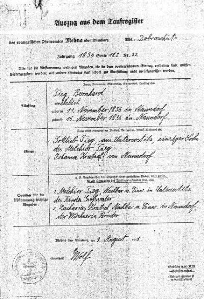 Bernhard Dieg - Birth Record 11 Nov 1863