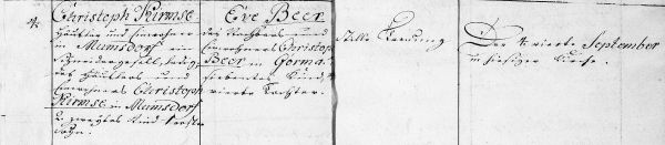 Christoph Kirmse + Eve Beer - Marriage Record 1814