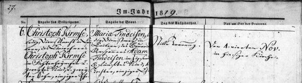 Christoph Kirmse + Maria Findeisen - Marriage Record 1819