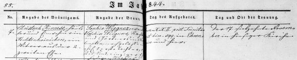 Christoph Kirmse + Sophia Wiegner - Marriage Record 17 Nov 1844