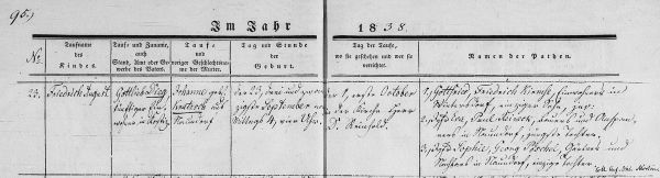 Friedrich August Dieg - Birth Record 23 Sep 1838