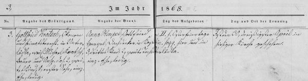 Gottfried Kratsch + Anna Hempel - Marriage Record 30 Apr 1868