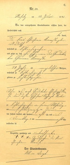Hermann Kirmse - Death Record 26 Jun 1881