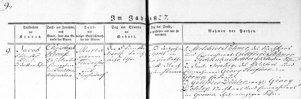 Jacob Kirmse - Birth Record 5 Apr 1827