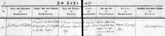 Justine Kratsch - Death Record 21 Nov 1857
