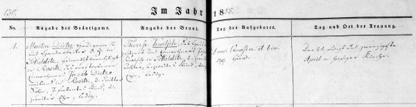 Martin Dietze + Therese Kratsch - Marriage Record 25 Apr 1858