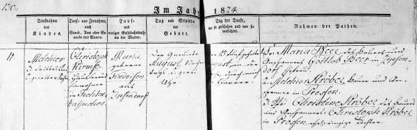 Melchior Kirmse - Birth Record 9 Aug 1824