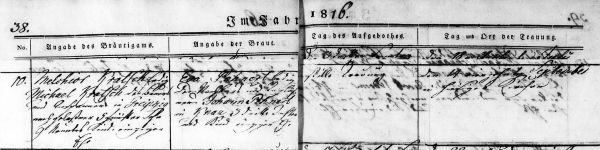 Melchior Kratsch + Eva Pehnert - Marriage Record 1816