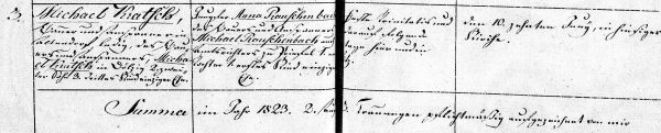 Michael Kratsch + Anna Rauschenbach - Marriage Record 1823