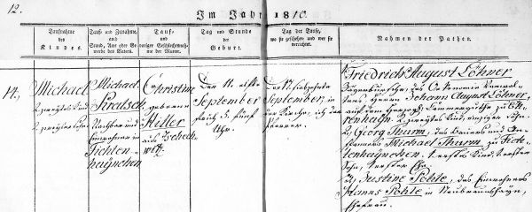Michael Kratsch- Birth Record 11 Sep 1810