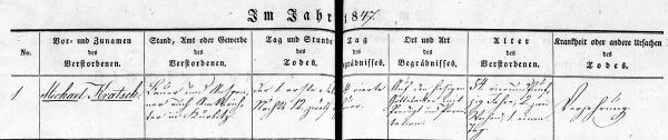Michael Kratsch - Death Record 1 Feb 1847