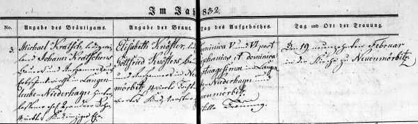 Michael Kratsch + Elisabeth Knöfler - Marriage Record 1832