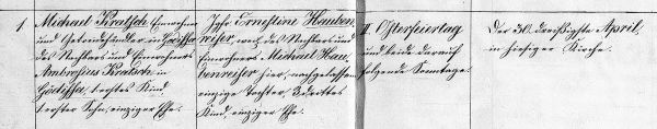 Michael Kratsch + Ernestine Haubenreiser - Marriage Record 1854