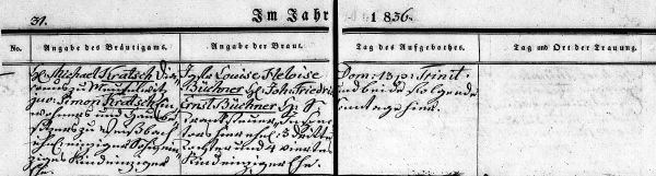 Michael Kratsch + Louise Heloise Büchner - Marriage Record 1836