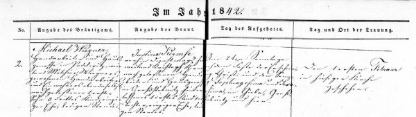 Michael Wiegner + Justine Kirmse - Marriage Record -1842 Zürchau
