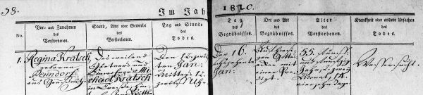 Regina Penndorf - Death Record 12 Jan 1820