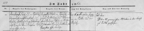 Bernhard Dieg + Auguste Schade Marriage Record 19 Oct 1862 Großröda