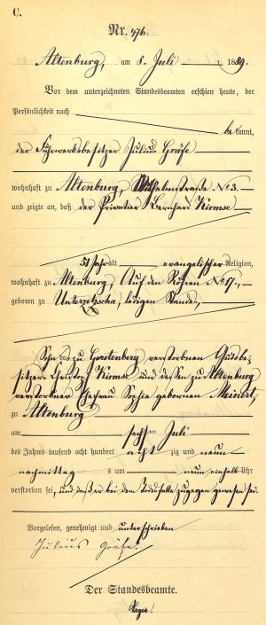 Bernhard Kirmse - Death Record 6 Jul 1889