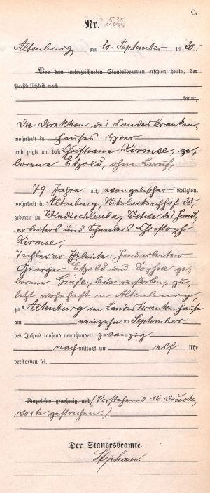 Christiane Etzold - Death Record 19 Sep 1920