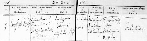 Christoph Kirmse - Death Record 2 Feb 1863