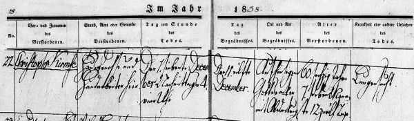 Christoph Kirmse - Death Record 7 Dec 1838 Großstöbnitz