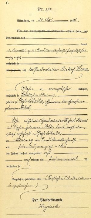 Friedrich Kirmse- Death Record -27 May 1908 B