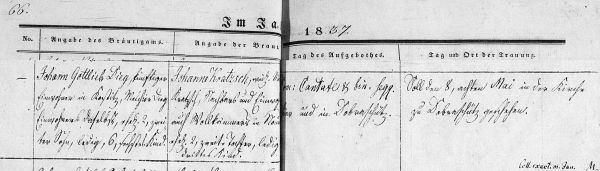 Johann Gottlieb Dieg + Johanne Kratzsch - Marriage Record 8 May 1837