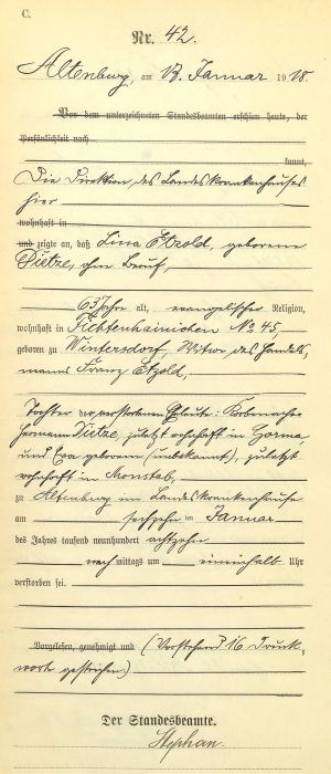 Lina (Dietze) Etzold - Death Record 16 Jan 1918