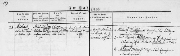 Michael Kratsch - Birth Record 1 Nov 1829