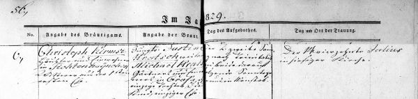 Christoph Kirmse + Justine Kratsch - Marriage Record 14 Jul 1829