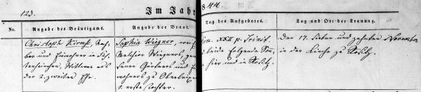Christoph Kirmse + Sophia Wiegner - Marriage Record 17 Nov 1844 Ehrenhain