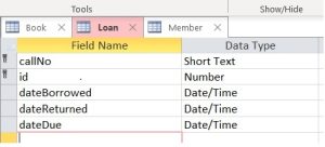 Loan table - Database Design View