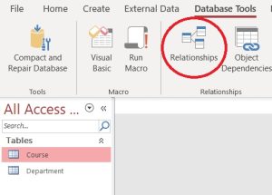 On the Database Tools tab, click on Relationships command.