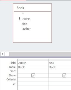 Query design displaying table and selected fields
