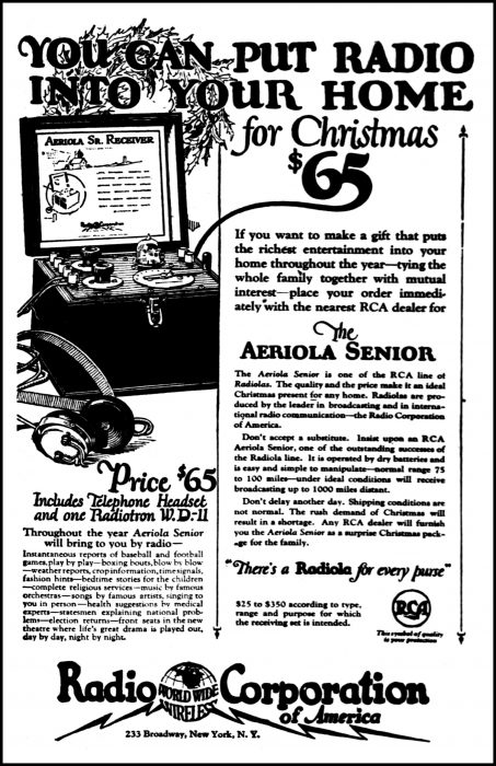 Advertising For The Radiola Aeriola Senior Radio In The Washington DC Herald Newspaper, December 5, 1922