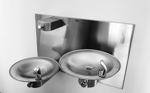 Multi-height drinking fountains allow access for people of different sizes as well as those in wheelchairs. The concept is now being expanded to include water bottle fillers, included here, and pet drinking bowls.