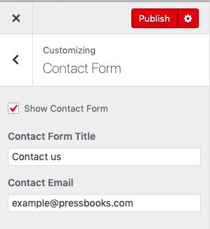 Contact form set up panel