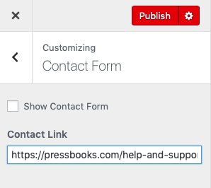 Contact link form in the customize panel