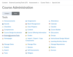 External Learning Tools link in the Course Admin menu