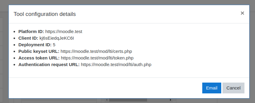 Sample LTI tool configuration in Moodle