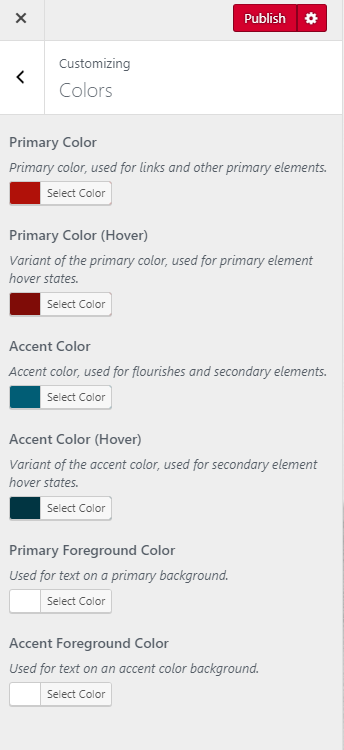 Side menu for color customization