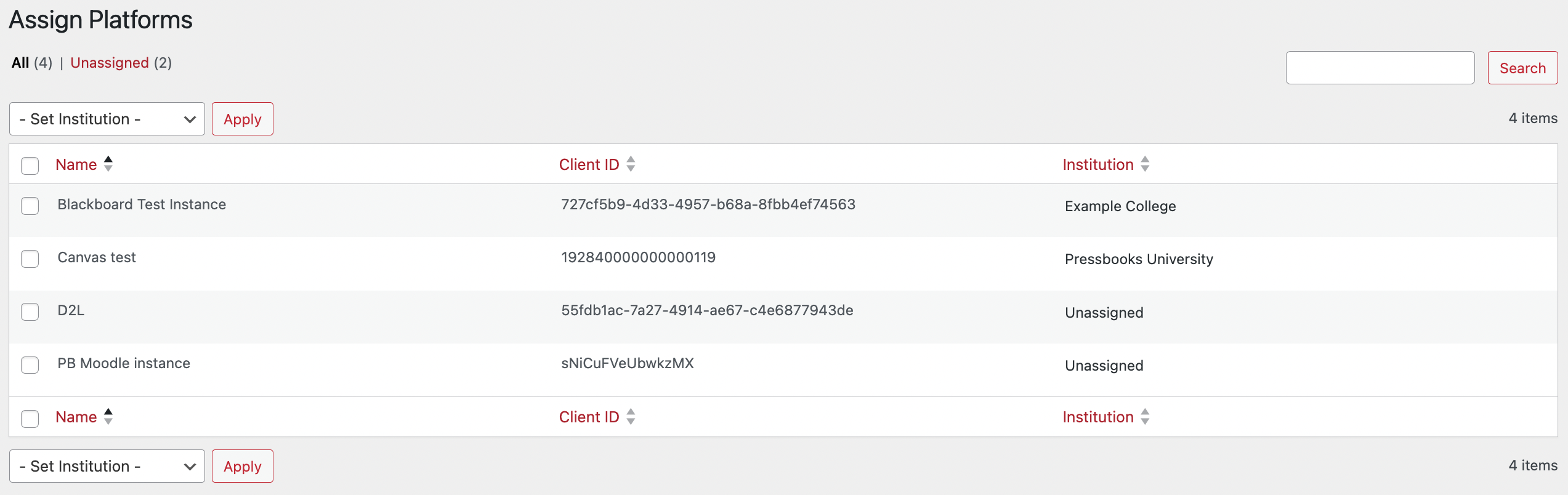 Assign Platforms page. See information above and below.