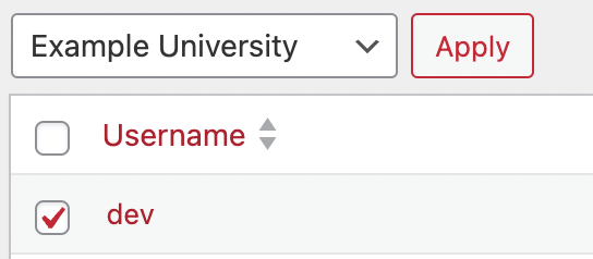 Selected user to be assigned to a selected institution. See information above.