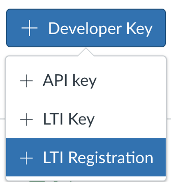 "+ LTI Registration" in the "+ Developer Key" dropdown menu.