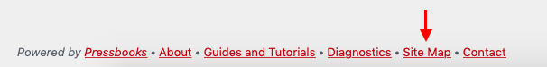 Site Map link in the footer of the Pressbooks admin interface