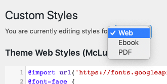 Book format dropdown menu on the Custom Styles page